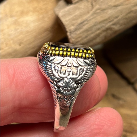 2007-Men’s Engraved Flying Eagle Silver Metal Color Black Inlayed Setting - Picture 5 of 14